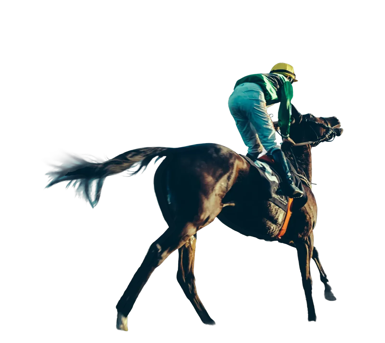 A jockey in green and yellow silks riding a racehorse at Royal Ascot